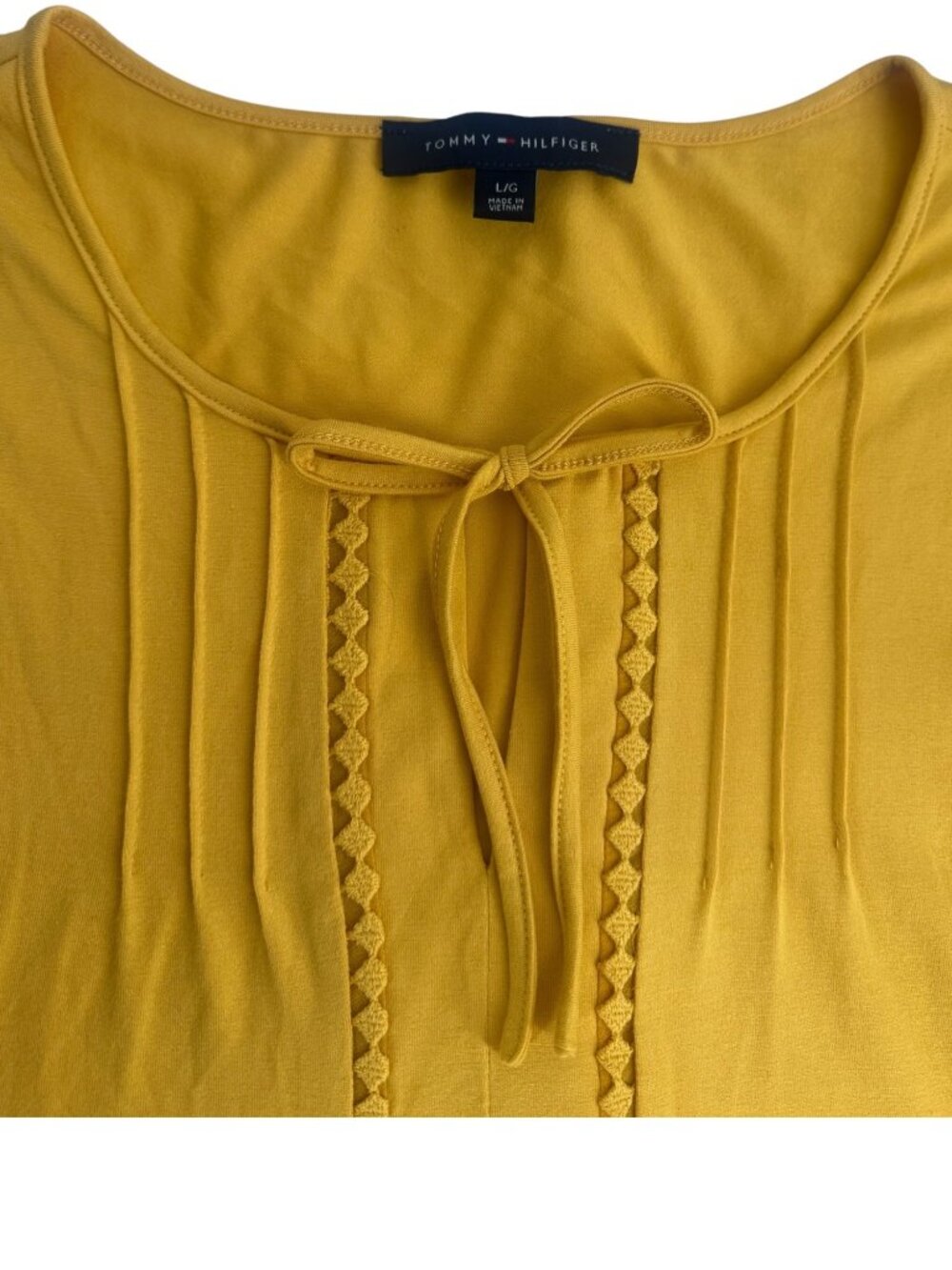 Tommy Hilfiger Blouse Large Mustard Yellow Peplum Crochet Lace Knit Boho NWOT - Picture 6 of 8